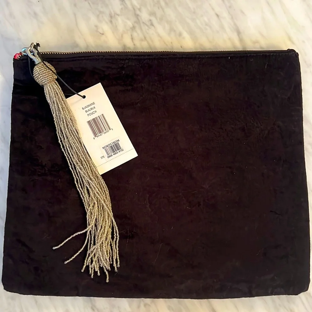 NWT Steve Madden Nordstrom Velvet Evening Bag with Beaded Tassle - Picture 1 of 5